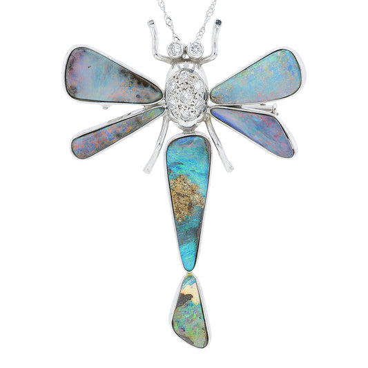 18K WG 1.06 CTW Opal Dragonfly Brooch