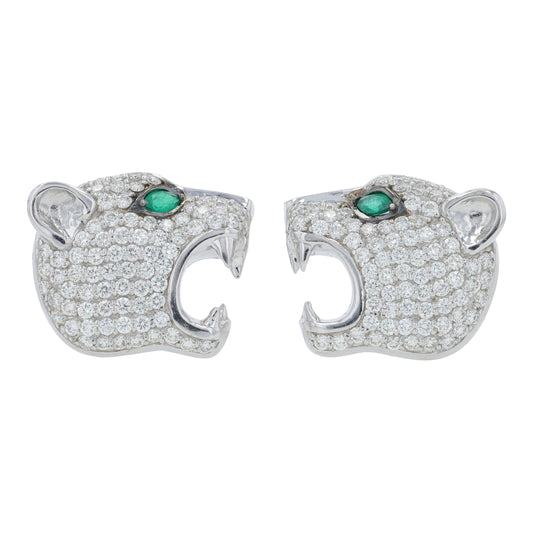 14K WG EFFY .19 CTW Emerald Panther Cufflinks