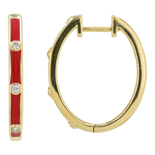 14K YG .10 CTW Diamond & Enamel Hoops