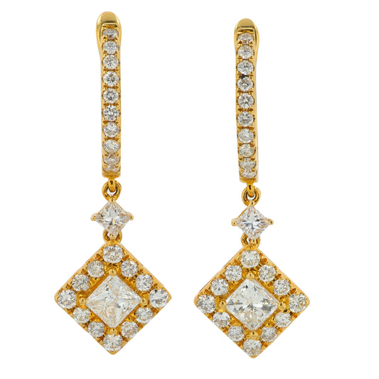 18K YG 2.10 CT Diamond Dangle Earrings