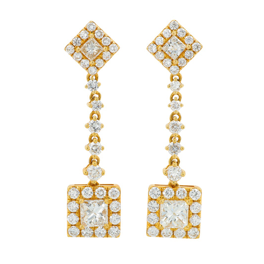 18K YG 2.58 CT Diamond Dangle Earrings