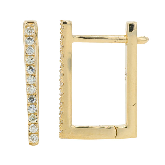 14K YG .10 CT Diamond Rectangle Hoops