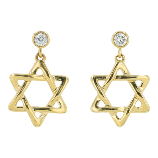 14K YG EFFY .07 CTW Diamond Star of David Earrings