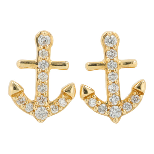 14K YG EFFY .10 CTW Diamond Anchor Earrings