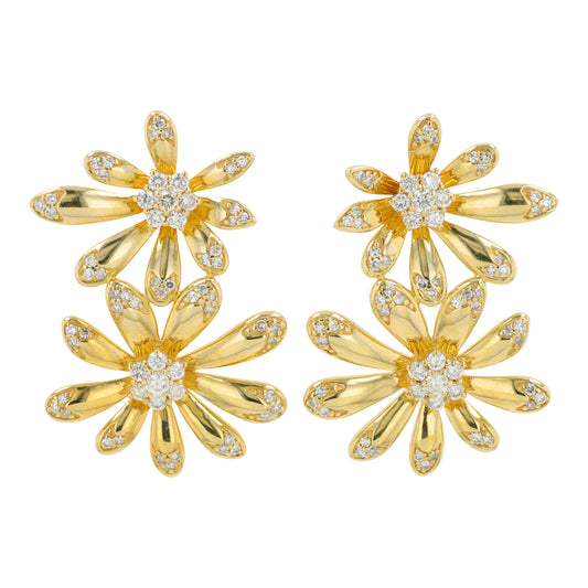 14K YG EFFY .68 CTW Diamond Flower Earrings