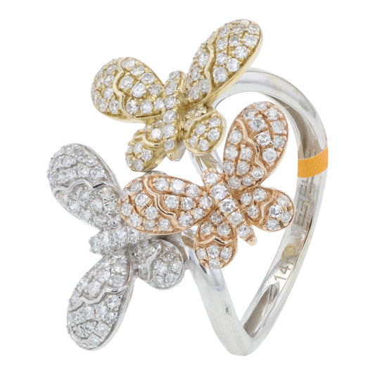 14K EFFY Tri-Tone 0.69 CT Diamond Butterfly Ring