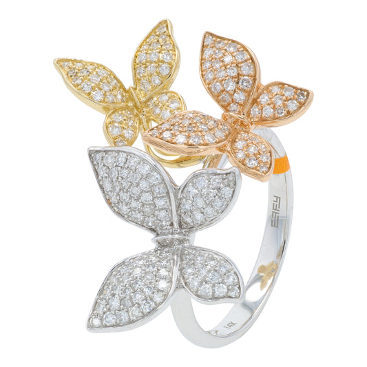 14K EFFY Tri-Tone 0.66 CT Diamond Butterfly Ring