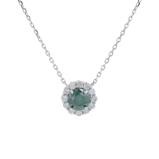 14K WG 1 CT Diamond Halo Necklace