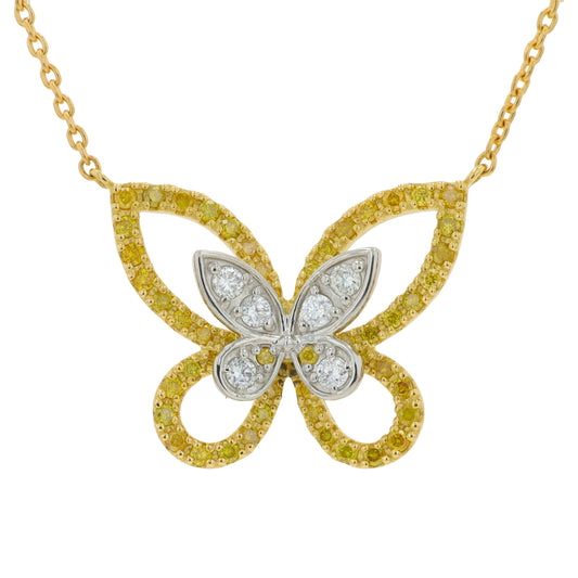 PT900/18K YG .50 CTW Diamond Butterfly Necklace