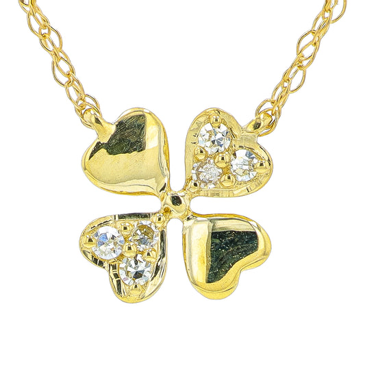 14K YG .05 CTW Diamond Four Leaf Clover Necklace