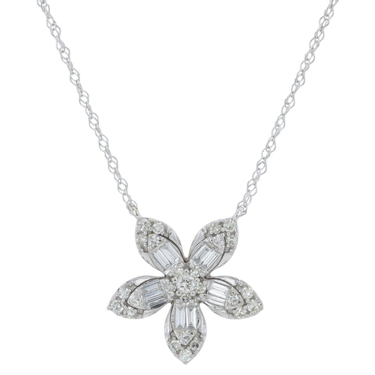 14K WG .26 CTW Diamond Flower Necklace