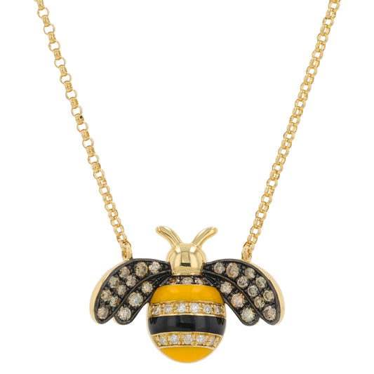 14K YG EFFY 0.21 CTW Diamond Bee Necklace