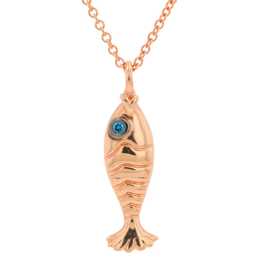 14K EFFY RG 0.01 CT Diamond Fish Pendant