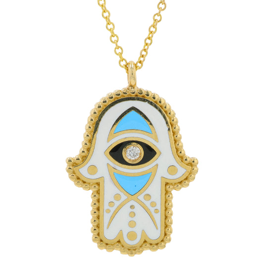 14K YG EFFY Enamel Hamsa Pendant