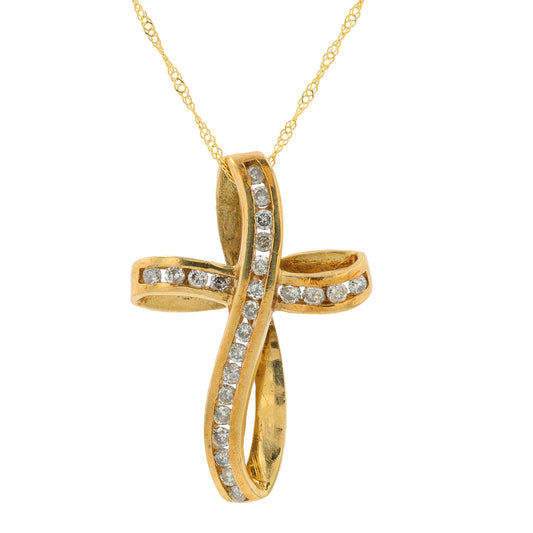 10K YG 1/4 CT Diamond Cross Pendant