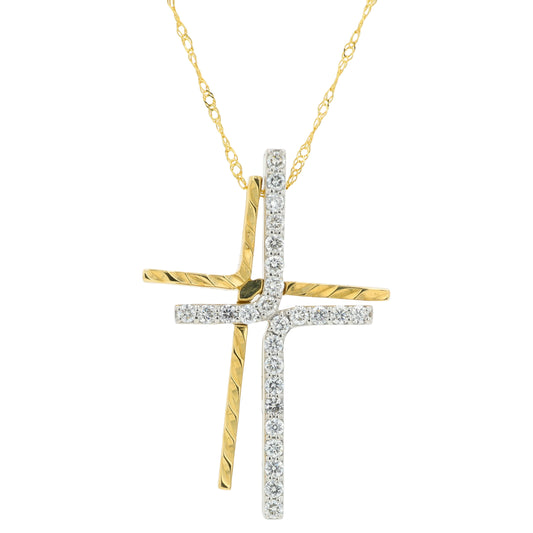 18K YG .37 CTW Diamond Cross Pendant