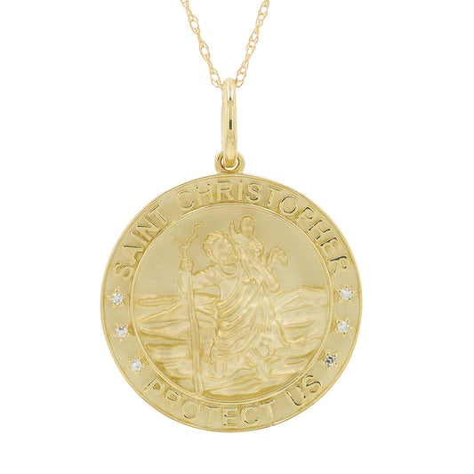 10K YG .02 CT Diamond Saint Christopher Pendant