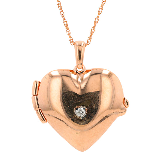 10K RG .02 CT Diamond Heart Locket Pendant