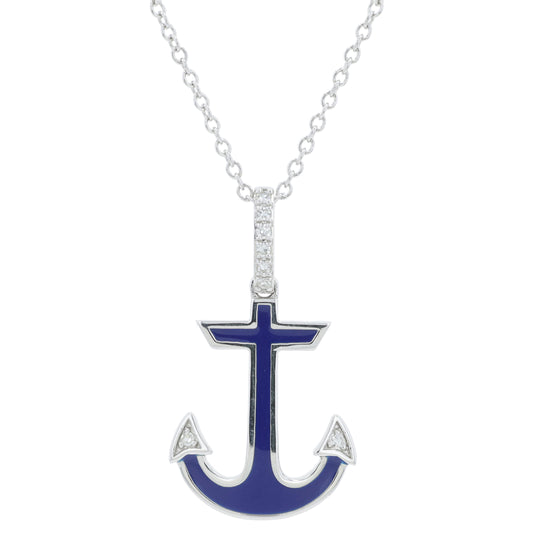 14K WG EFFY 0.04 CT Diamond & Blue Enamel Anchor Pendant