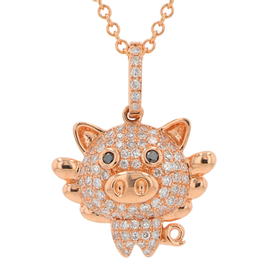 14K RG EFFY 0.31 CT Diamond Flying Pig Pendant