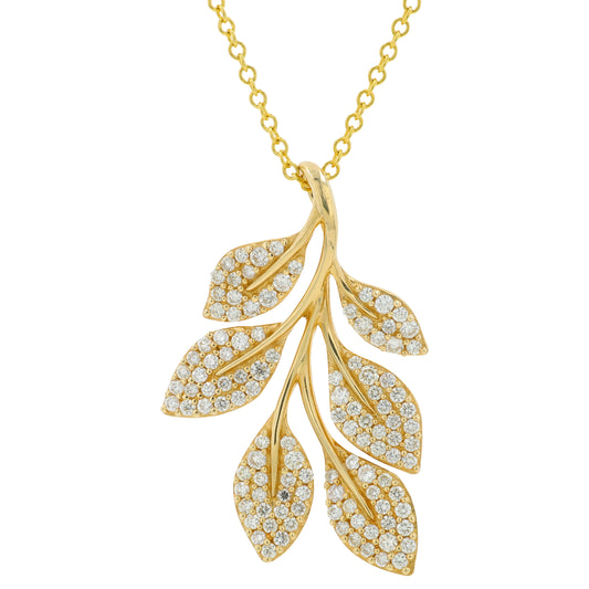 14K YG EFFY .64 CTW Diamond Leaf Pendant
