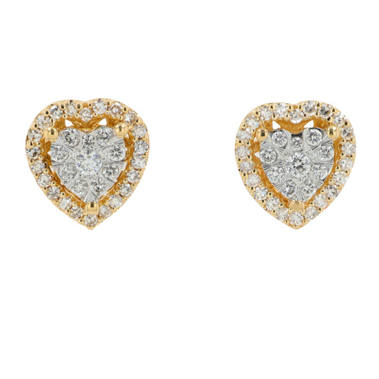 14K YG .25 CT Diamond Heart Studs
