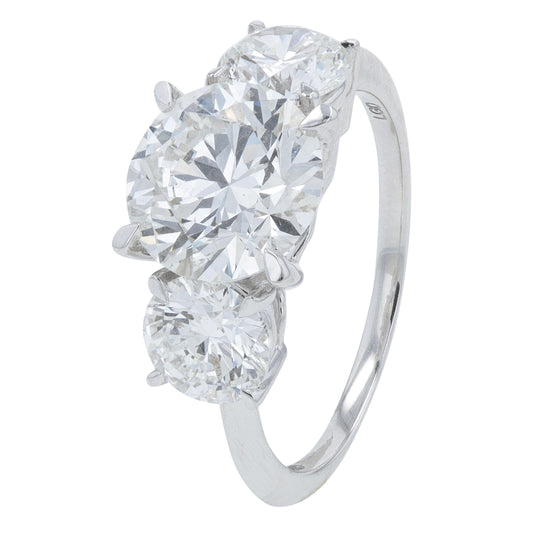 14K WG 4 CT Lab Grown Diamond Three Stone Engagement Ring