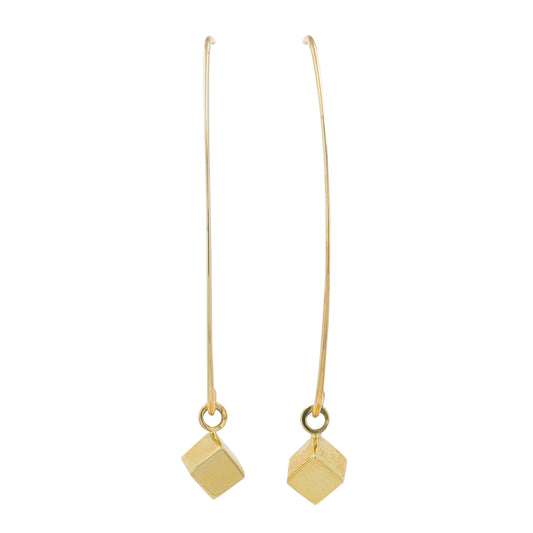 14K YG Cube Threader Earrings