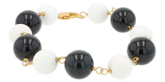 14K YG EFFY 94.80 CTW Onyx & White Agate Bracelet