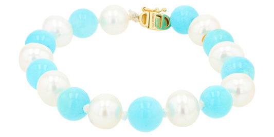 14K YG EFFY Pearl & Amazonite Bracelet