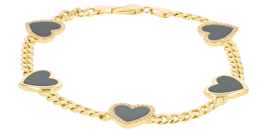 14K YG EFFY 4.40 CTW Onyx Heart Bracelet