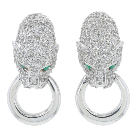 14K WG EFFY Emerald Panther Earrings
