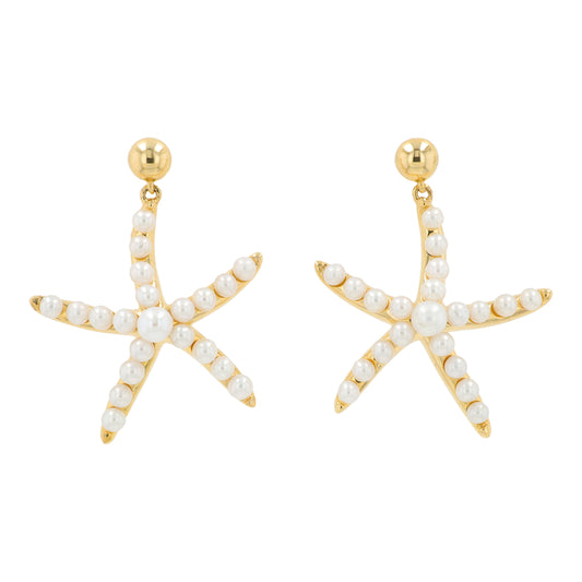 14K EFFY YG Freshwater Pearl Starfish Earrings