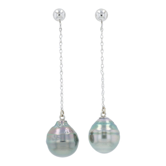 14K WG EFFY 9MM Tahitian Pearl Drop Earrings