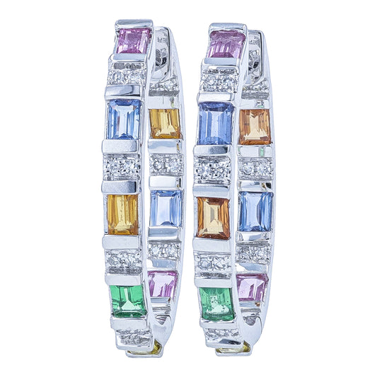 14K EFFY WG 1.27 CTW Multicolor Sapphire Inside-Out Hoops