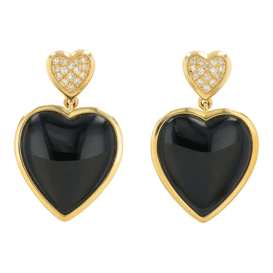14K YG EFFY 9.50 CTW Black Onyx Heart Earrings