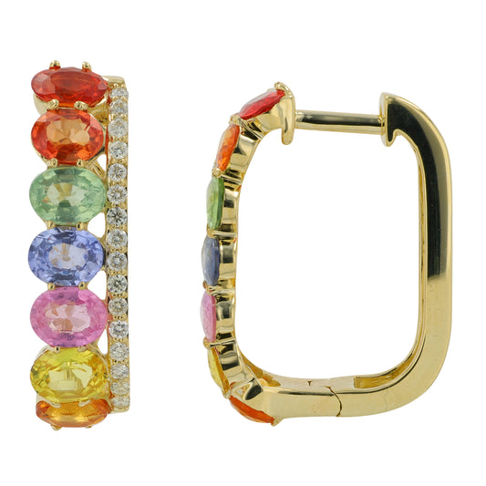 14K YG 3 CTW Multi Sapphire Hoops