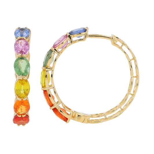 14K YG 5.50 CTW Multi Sapphire Hoops