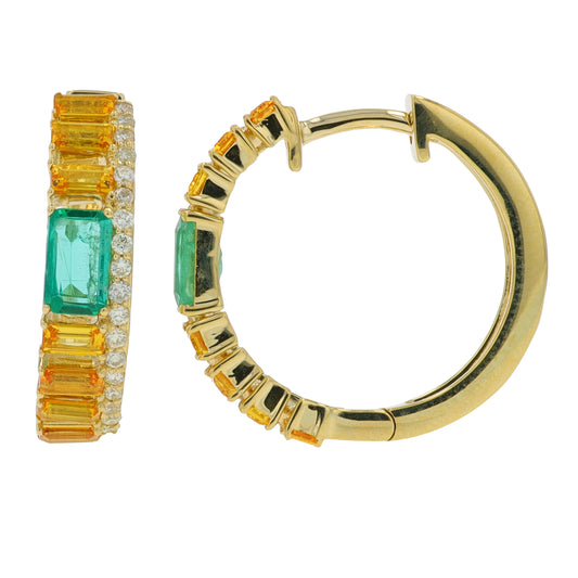 14K YG Yellow Sapphire & Gemstone Hoops<p><strong>More Colors Available</p></strong>