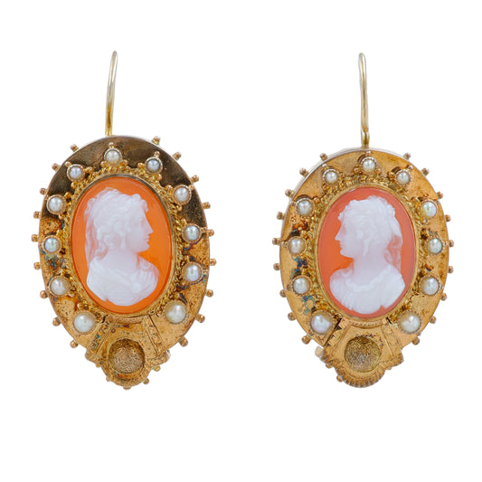 14K YG Pearl Cameo Earrings