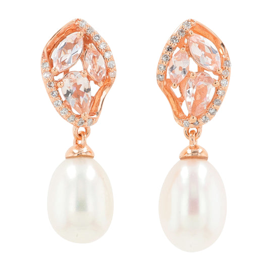 14K RG Pearl Drop Earrings