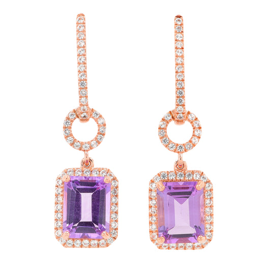 10K RG Amethyst & Created White Sapphire Earrings