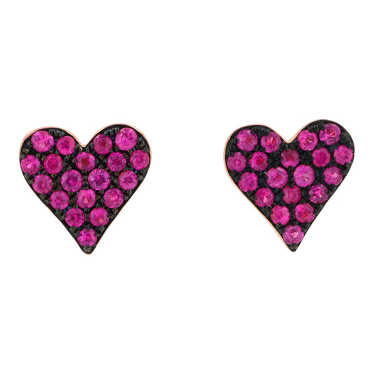 14K RG EFFY .37 CTW Ruby Heart Studs