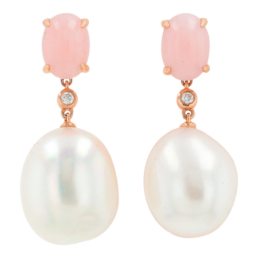 14K RG EFFY 1.40 CT Pink Opal & Pearl Earrings