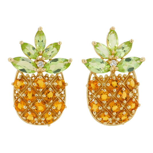 14K YG EFFY 1.65 CT Citrine & Peridot Pineapple Earrings
