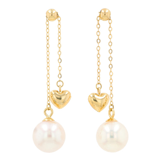 14K YG EFFY Freshwater Pearl & Heart Earrings