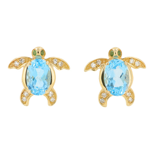 14K EFFY YG 1.25 CT Blue Topaz & Tsavorite Turtle Earrings