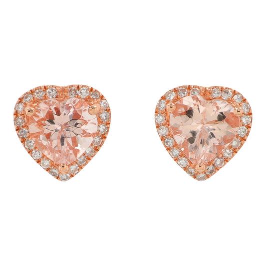 14K RG 1.85 CT Morganite Heart Earrings