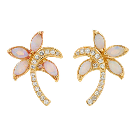 14K YG EFFY .30 CTW Opal Palm Tree Earrings