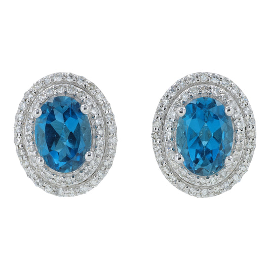 14K WG EFFY 1.90 CTW London Blue Topaz Halo Earrings
